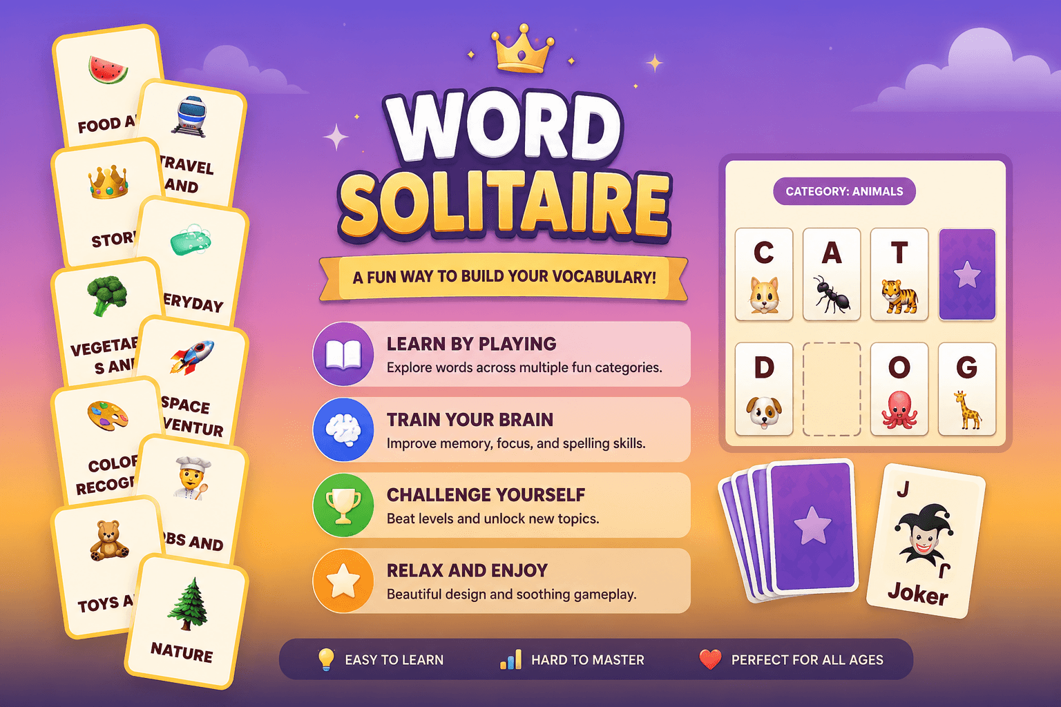 Word Solitaire cards and Joker preview